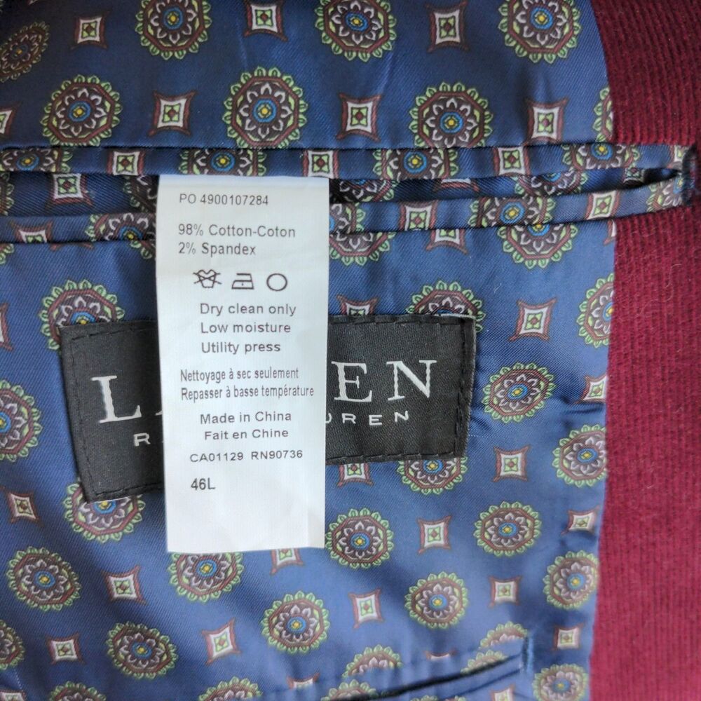 Ralph Lauren Black Label Corduroy Blazer 46L Burgundy Elbow Patches Academia - Picture 6 of 12